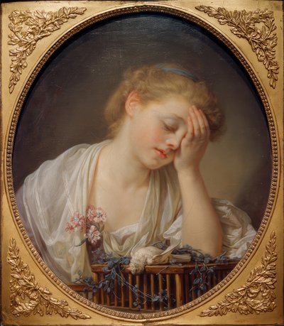 Nuori tyttö, joka itkee kuollutta lintuaan tekijältä Jean Baptiste Greuze