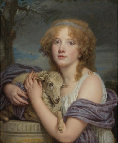 Tyttö karitsan kanssa tekijältä Jean Baptiste Greuze