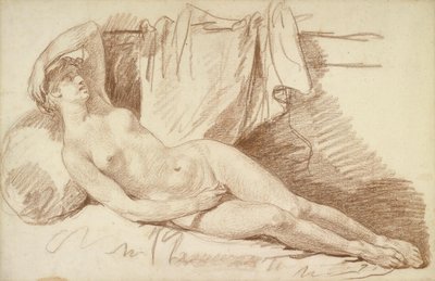 Makaava alaston nainen: Aegina Jupiterin vieraana" varten. tekijältä Jean Baptiste Greuze