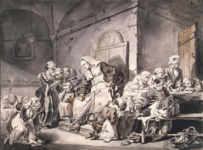 Kouluopettaja par Greuze, Jean-Baptiste (1725-1805). Kynä, sivellin, väri harmaa ja ruskea, akvarelli paperille, koko: 27,8x33,8, n. 1764-1765, Valtion Eremitaaši, Pietari tekijältä Jean Baptiste Greuze