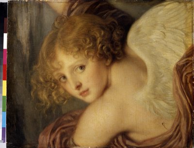 "Tete de cupidon" (Amorin pää) Jean Baptiste Greuzen (1725-1805) maalaus 1786 Pietarin Eremitaaši tekijältä Jean Baptiste Greuze
