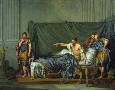 Keisari Severus nuhteli poikaansa Caracallaa, koska hän halusi murhata hänet, 1769 tekijältä Jean Baptiste Greuze