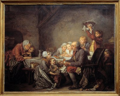 Kuninkaiden kakku Perhe, joka jakoi kakun loppiaisen juhlassa. Jean Baptiste Greuzen (1725-1805) maalaus 1774 su. 0,72x0,91 m Montpellier musee Fabre tekijältä Jean Baptiste Greuze