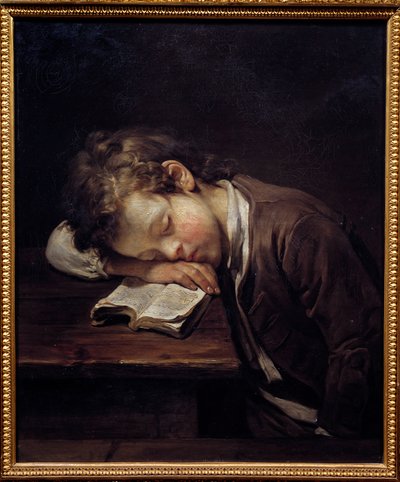 Laiska pikkuinen. Muotokuva nuoresta pojasta, joka tappoi kirjansa. Jean Baptiste Greuzen (1725-1805) maalaus tekijältä Jean Baptiste Greuze
