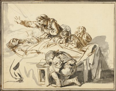 Naiset ja lapset surevat kuollutta miestä tekijältä Jean Baptiste Greuze