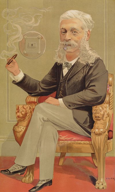 Paroni Alphonse de Rothschild, kuvitus Vanity Fair -lehdestä, 1894, värilitrokuvaus. tekijältä Jean Baptiste Guth