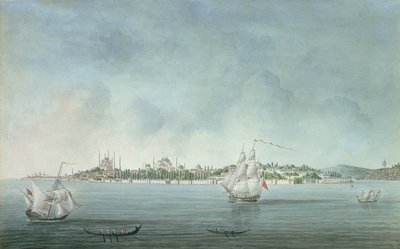 Näkymä sulttaani Ahmetille ja Santa Sofialle Uskudarista, Konstantinopolista tekijältä Jean Baptiste Hilair