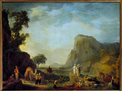 Jean Baptiste Hilairen (noin 1753-1822) itämainen maisemamaalaus 1800-luvun su. 0,65x0,85 m tekijältä Jean Baptiste Hilaire