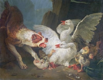 Koira hyökkää hanhia vastaan, 1769 tekijältä Jean Baptiste Huet