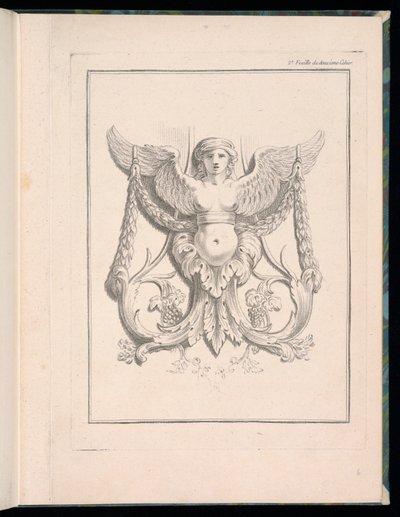 Suunnittelu sfinksille, pl. 2, Deuxieme Cahiers des arabesques dessinés par J.B. Huet... [Kirja 2, Portfolios of Arabesques Designed by J.B. on] tekijältä Jean Baptiste Huet