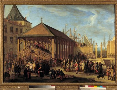 Jean Baptiste (Jean-Baptiste) Colbert (1651-1690) Marquis de Seignelay ja Louis Victor (Louis-Victor) de Rochechouart, Mortemartin ja Vivonnen herttua (1636-1688), gallerian kenraali ja Levantin laivaston amiraali , vierailulla Galere Reale ”unde tekijältä Jean Baptiste I de La Rose