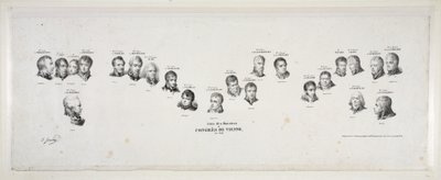 Wienin kongressin ministerien nimet, vuonna 1815, pub. 1815 tekijältä Jean Baptiste Isabey