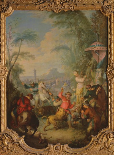 Leijonan ja tiikerin metsästys Kiinassa tekijältä Jean-Baptiste Joseph Pater