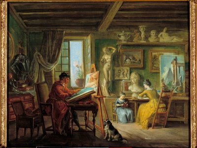 Taidemaalarin työpaja Jean Baptiste Lallemandin (1710-1803) maalaus 1700-luvun Dijon, Kuvataidemuseo tekijältä Jean Baptiste Lallemand