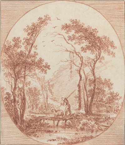 Maanviljelijä ja lammas ylittävät maalaismaisen sillan tekijältä Jean Baptiste Le Prince