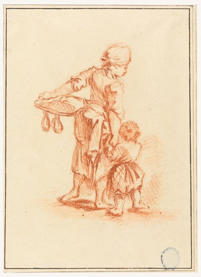 Piirros, Nainen johdattamassa lasta, 1750-75 tekijältä Jean Baptiste Le Prince