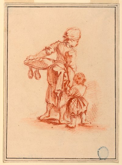 Piirros, Nainen johdattamassa lasta, 1750-75 tekijältä Jean Baptiste Le Prince