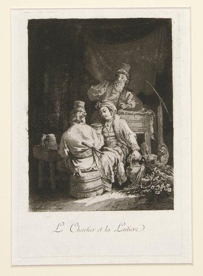 La vertu au cabaret (Hyve kabareessa) ja Le charretier et la laitiere (Carter ja meijerinainen) tekijältä Jean Baptiste Le Prince