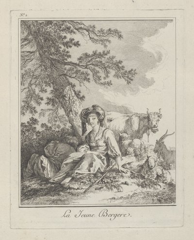Nuori paimentar, toinen levy julkaisusta Miscellaneous Clothing of the Peoples of the North, 1765 tekijältä Jean Baptiste Le Prince