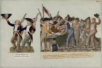Vapaaehtoisten lähtö vallankumouksellisiin armeijoihin, n. 1793. tekijältä Jean Baptiste Lesueur
