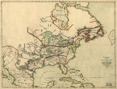 Franquelinin kartta Louisianasta. LOC 2001620469 tekijältä Jean Baptiste Louis Franquelin
