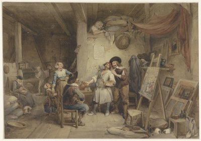Adriaen Brouwer oppilaansa J. van Craesbeekin kanssa tekijältä Jean Baptiste Madou