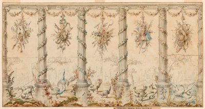Piirustus, Maalaiselämää käsittelevä seinävaatehanke, 1780-95. tekijältä Jean Baptiste Marie Huet