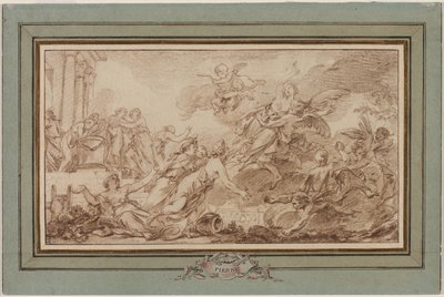 Boreas sieppaa Oreithyia, n. 1755-1760. tekijältä Jean Baptiste Marie Pierre
