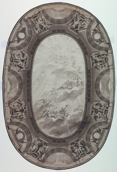 Piirustus, Suunnitelma salin katon maalattua koristelua varten (maalattu soikea katto), 1761. tekijältä Jean Baptiste Marie Pierre