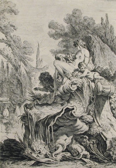 Suihkulähde, jossa Naiad istuu kuoren päällä tekijältä Jean Baptiste Marie Pierre