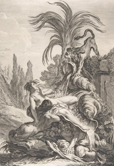 The Frightened Naiad Epäsiistynyt Naiad perääntyy peloissaan nähdessään leijonan, n. 1740., tekijältä Jean Baptiste Marie Pierre