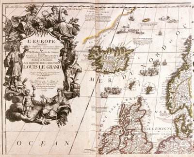 Kartta Islannista ja Pohjois-Britannian saarista Pohjanmerellä tekijältä Jean Baptiste Nolin