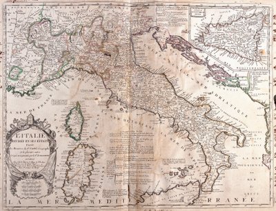 Italian kartta Korsikan, Sardinian ja Sisilian kanssa (kaiverrus tekijältä Jean Baptiste Nolin