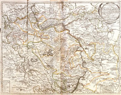 Rheinland-Pfalzin ja osan Baijerin (Saksa) kartta (kaiverrus tekijältä Jean Baptiste Nolin