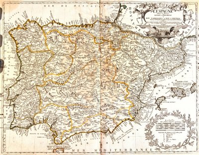 Espanjan ja Portugalin kartta (kaiverrus tekijältä Jean Baptiste Nolin