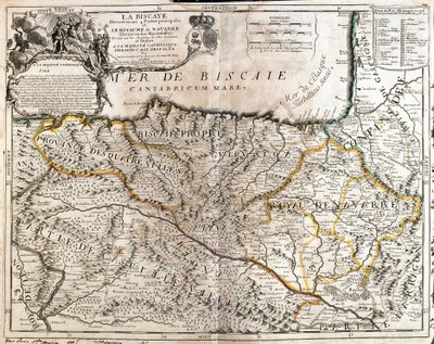 Kartta Biskajan maakunnasta (Espanja) ja Navarran kuningaskunnasta (Ranska) (kaiverrus tekijältä Jean Baptiste Nolin