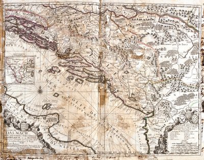 Dalmatian kuningaskunnan kartta (nykyinen Kroatia ja Montenegro), Venetsianlahden rannikolla (Adrianmeri) (kaiverrus tekijältä Jean Baptiste Nolin