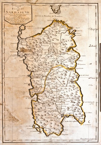 Sardinian kuningaskunnan kartta (Italia) (kaiverrus tekijältä Jean Baptiste Nolin