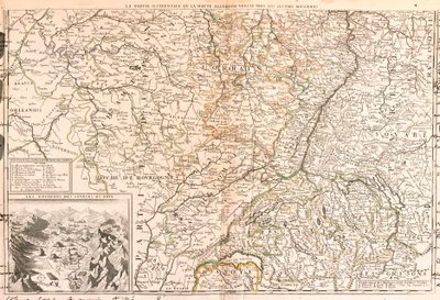 Kartta Reiniä ympäröivästä alueesta (Saksa, Sveitsi, Ranska) (kaiverrus tekijältä Jean Baptiste Nolin