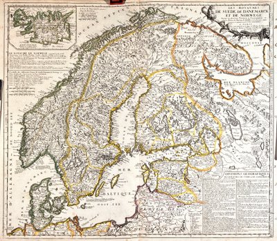 Norjan, Ruotsin ja Tanskan kuningaskuntien kartta (kaiverrus tekijältä Jean Baptiste Nolin