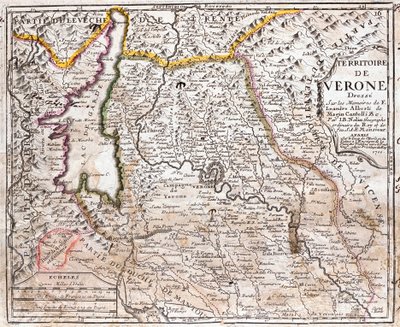 Kartta Veronan alueesta (Veneto, Italia) (etsaus tekijältä Jean Baptiste Nolin