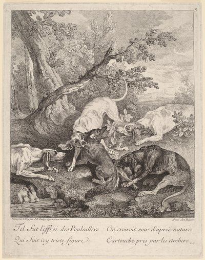 Kettu koirien kimppuun tekijältä Jean Baptiste Oudry