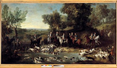 Kuningas Ludvig XV metsästää peuroja Saint Germainin metsässä vuonna 1730 Jean Baptiste Oudryn (1686-1755) maalaus 1730 Toulouse, Musee des Augustins tekijältä Jean Baptiste Oudry