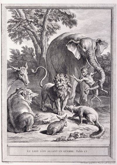 Leijona menee sotaan, n. 1755-1759 tekijältä Jean Baptiste Oudry