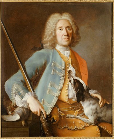 Muotokuva urheilijasta, jolla on ase koiran kanssa tekijältä Jean Baptiste Oudry