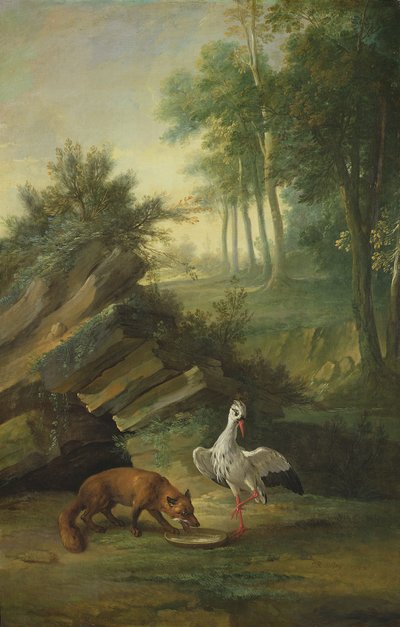 Kettu ja haikara, 1747 tekijältä Jean Baptiste Oudry