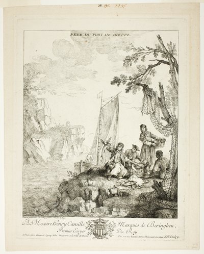 Näkymä Dieppen satamaan tekijältä Jean Baptiste Oudry