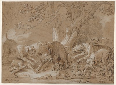 Villi emakko ja hänen poikansa koirien kimppuun, 1748. tekijältä Jean Baptiste Oudry