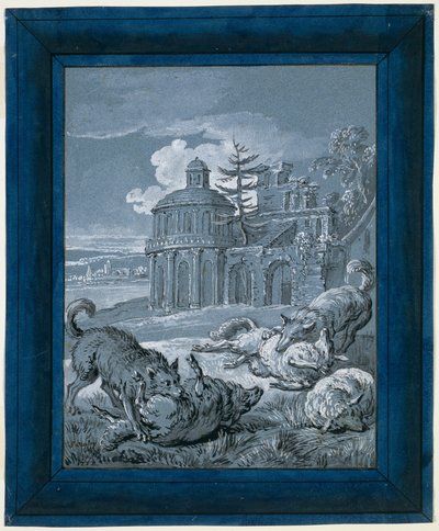 Sudet hyökkäävät lampaiden kimppuun ("Rein de Trop II") tekijältä Jean Baptiste Oudry