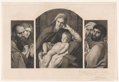 Triptyykki: Maria Kristus sylissään ja kaksi kahden apostolin ryhmää tekijältä Jean Baptiste Pierre Michiels (signed by artist)